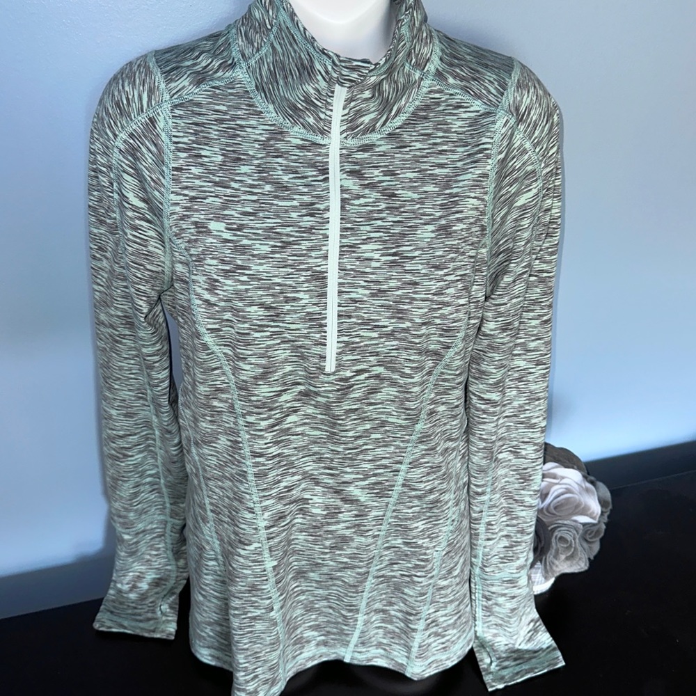 Zella Spacedye Mint Green & Black Quarter Zip Pull Over Athleisure Shirt - Picture 3 of 9